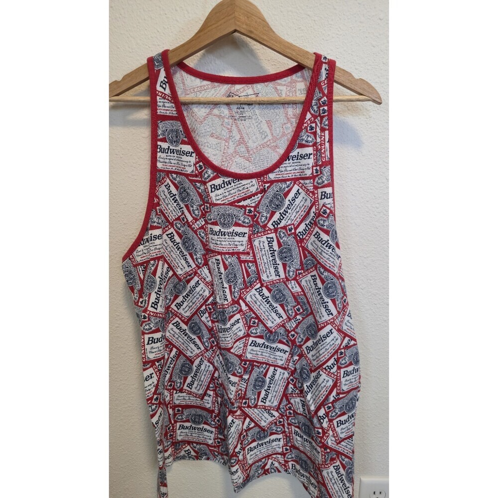 Budweiser Beer Label Print Tank Top Men's Large 42/44 Red White Graphic